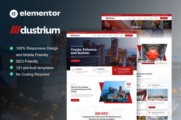 Dustrium – Industrial & Manufacturing Elementor Pro Template Kit