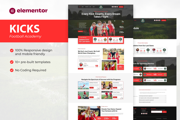 Kicks – Football Academy Elementor Template Kit