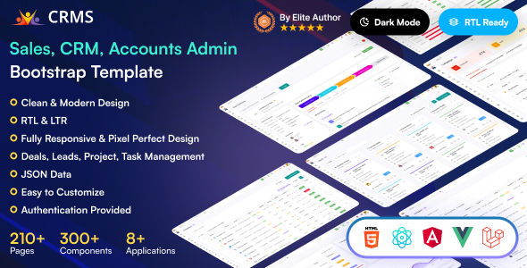 CRMS – Sales, CRM, Accounts Admin Bootstrap Template (HTML + Laravel + Vue + React + Angular)