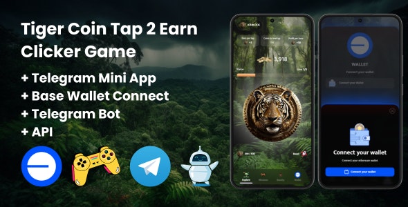 Tiger Crypto Coin Tap-2-Earn Clicker Game With Telegram Mini App + API + Bot + Base Wallet Connect