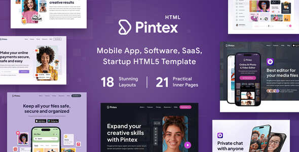 Pintex – Mobile App & Software Landing Page HTML Template