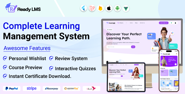 Ready LMS – Complete Learning Management System Websites, Mobile app with Admin panel