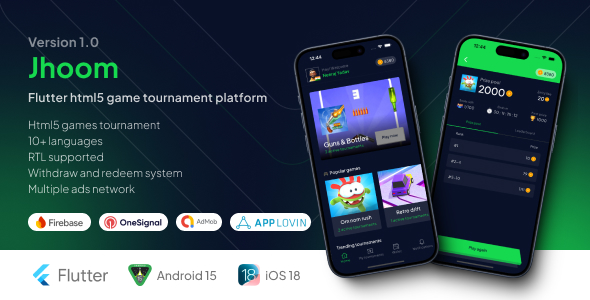 Jhoom – HTML5 Game Tournament App | Contest app || Flutter app + Admin Panel