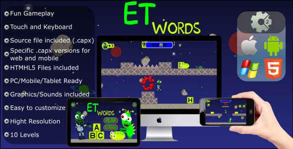 ET Words – Educational Game (.CAPX Web and Mobile) HTML5 files