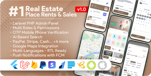 Real Estate, Properties, Brokers, Transactions, AI Based Search Multi-Vendor App with Admin Panel